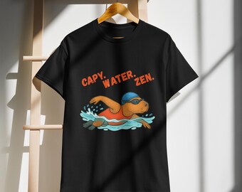Funny Capybara Swimming T-Shirt – Zen Animal Soft Cotton Tee