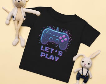 Baby Jersey T-Shirt "Let’s Play" | Pixel Game Controller Tee | Retro Gaming Shirt for Kids