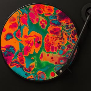 Slipmat psychedelische lavaburst-platenspeler – levendige abstracte kunst vinylplatenmat – 12" vilten slipmat met rubberen spray voor dj's en vinylliefhebbers