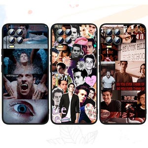 May include: Set of three phone cases with collages of images. One case features a collage of images of a person in water, a close-up of an eye, and a person with fangs. The second case has a collage of faces and the text "I ship us". The third case has images and the text "Beacon Hill High School".