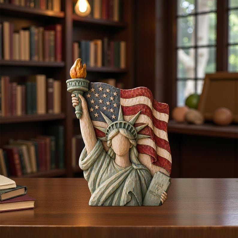 Statue of Liberty Patriotic Wooden Decor, American Flag Independence ...