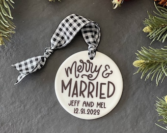 Just Married ornament, wedding ornament, merry and married, wedding ornament, mr and mrs, wedding gift, first christmas