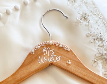 DISNEY Personalized bride hanger pearls custom wedding dress hanger wooden bridal hanger bride name wood hanger hidden mickey disney bride