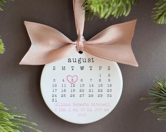 Personalized Baby's First Christmas Ornament: Birth Stats, Typewriter Font