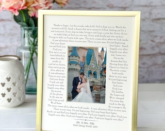 Disney Photo Mat personalized with Names Happily ever after engagement gift personalized wedding gift bride and groom wedding photo