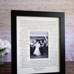 Wedding song lyrics Photo Mat personalized with Names first dance frame personalized wedding gift bride and groom wedding photo image 1