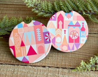 Small World ceramic car coasters Disney inspired design