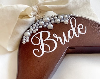 Personalized bride hanger pearls custom wedding dress hanger wooden bridal hanger bride name wood hanger wedding gift bridal shower gift