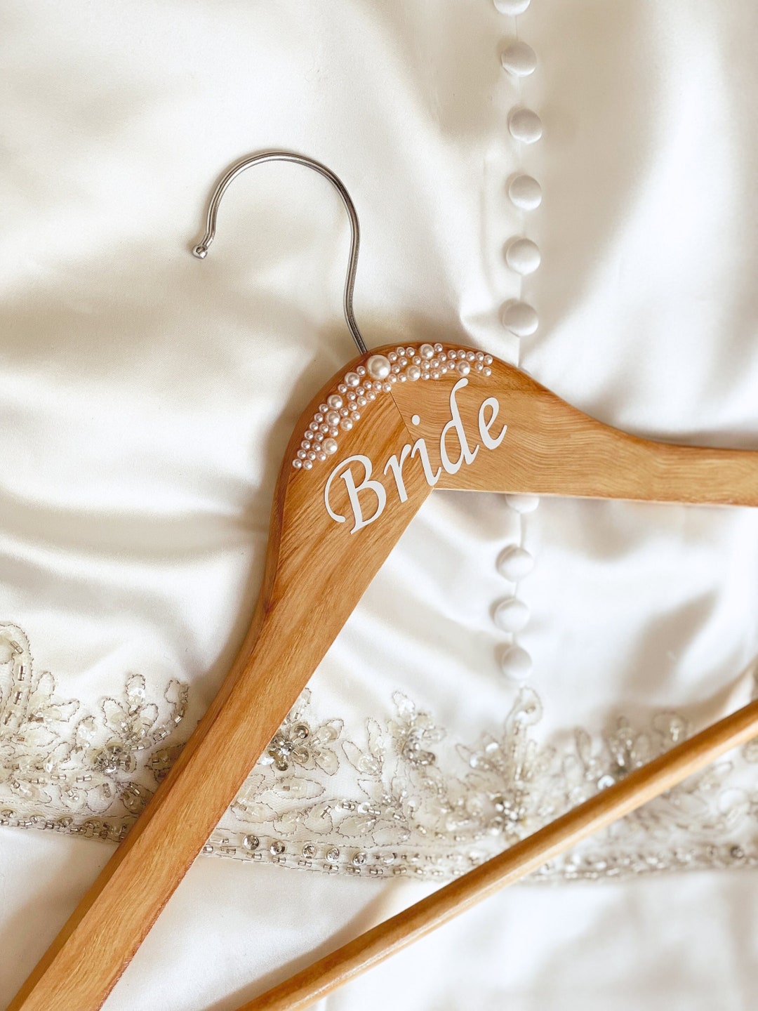 Personalized Bride Hanger Pearls Custom Wedding Dress Hanger Wooden ...