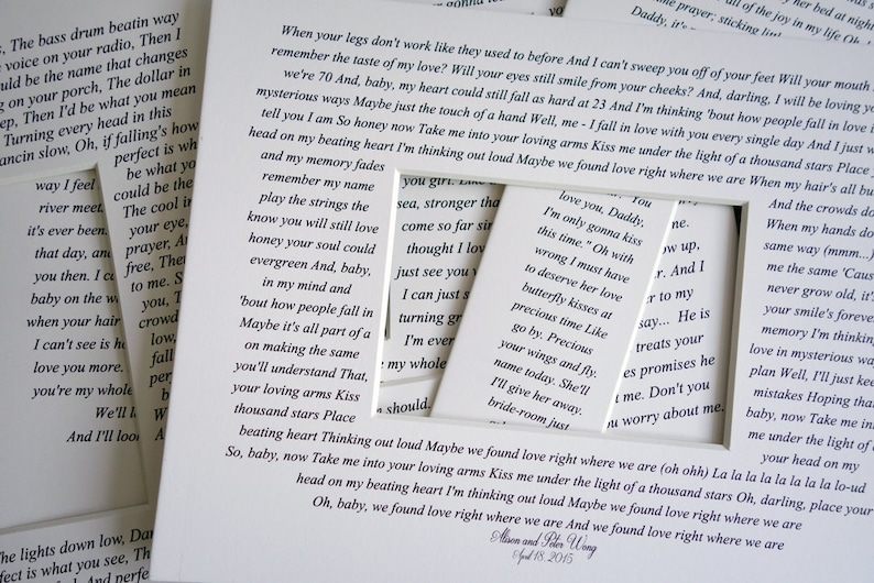 Wedding song lyrics Photo Mat personalized with Names first dance frame personalized wedding gift bride and groom wedding photo Mat ONLY - NO Frame