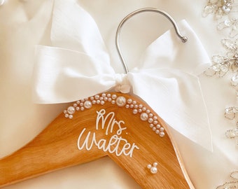 DISNEY Personalized bride hanger pearls custom wedding dress hanger wooden bridal hanger bride name wood hanger hidden mickey disney bride