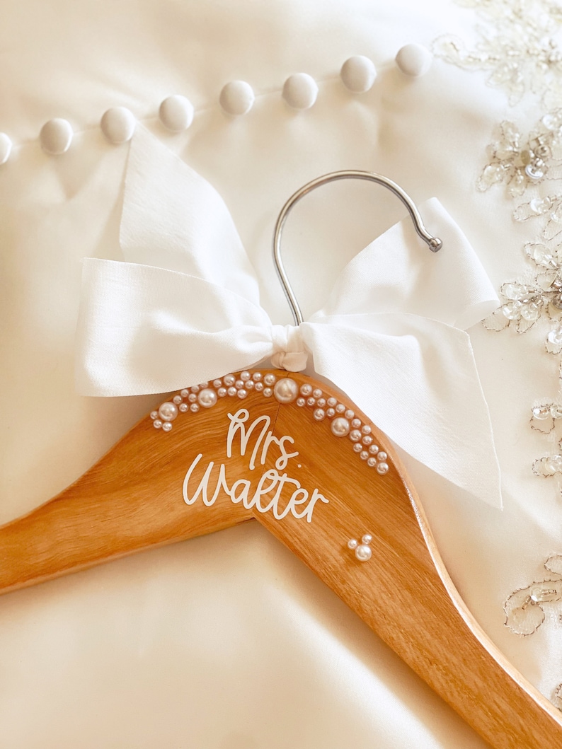 DISNEY Personalized bride hanger pearls custom wedding dress hanger wooden bridal hanger bride name wood hanger hidden mickey disney bride
