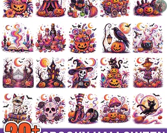 20+ Trendy Halloween Png Bundle, Haunted House Png, Summerween Png Bundle, Black cat Png, Brushstroke Halloween Png, Spooky Season Png
