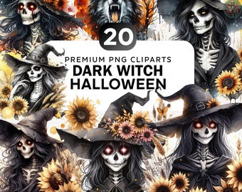 20+ Dark Witch Clipart Bundle, Halloween Png, Witch Clipart, Mystical Fantasy Png, Spooky Halloween Clipart, Gothic Witch Png