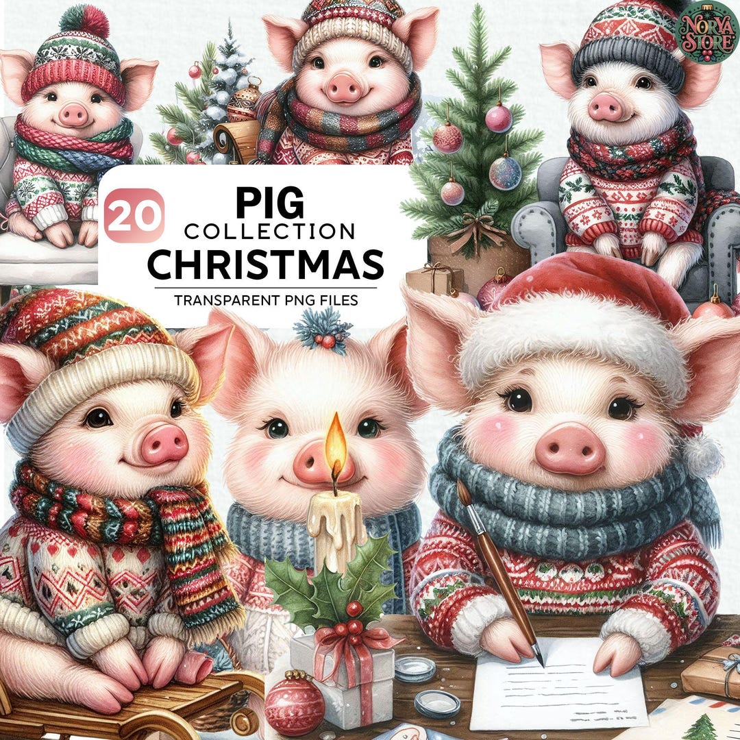 20+ Watercolor Christmas Pig Clipart Bundle, Christmas Bundle Png ...