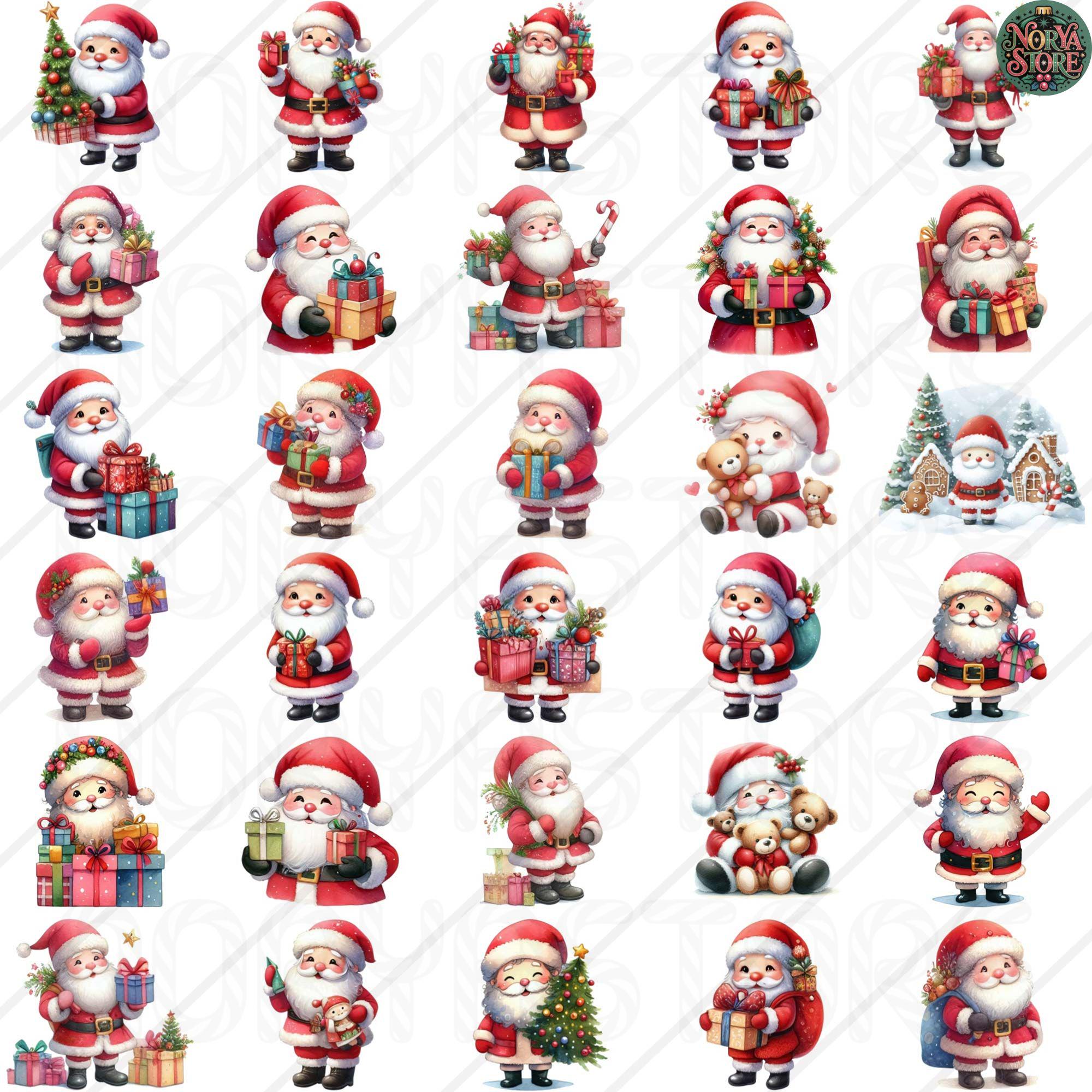 40+ Watercolor Cute Santa Clipart Bundle, Christmas Bundle Png ...