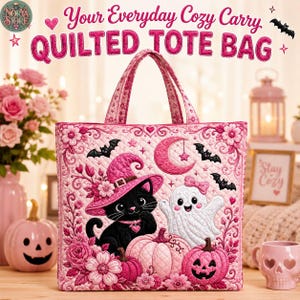 Bolso de mano acolchado con ovejas y nombre personalizado para Halloween, bolso de mano con ovejas, bolso con calabazas de Jack-o'-lantern, bolso acolchado con sombrero de bruja y calabaza, bolso de regalo de Halloween.