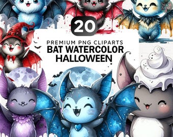 20+ vleermuis aquarel clipart bundel, schattige vleermuis png, vliegende vleermuizen clipart, griezelig schattige png, halloween party clipart, spooky vibes png