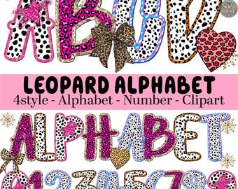 4+ ヒョウ柄の文字と数字のPngバンドル、メリークリスマスPng、サンタクロースPng、ヒョウ柄の落書きPng、ホリデーPngバンドル、クリスマスフォントPng