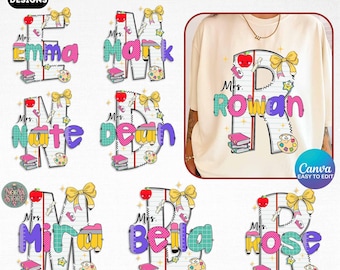 6+ Teacher Name Canva Template, Teacher Png, Back To School Editable, Custom Name Letter Png, Personalized Template, First Day School Png