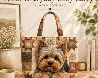 Yorkshire Terrier Quilted Tote Bag, Yorkie Lover Gift For Women, Cute Dog Patchwork Bags, Dog Mom Tote, Yorkie Mom Gift, Birthday Gift Idea