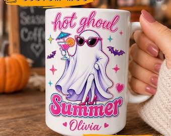 Hot Ghoul Summer Mug, Spooky Halloween Coffee Mug, Summerween Girl  Mug, Fashion Ghost Vibe Design, Funny Ghost Halloween Cocktail Gift