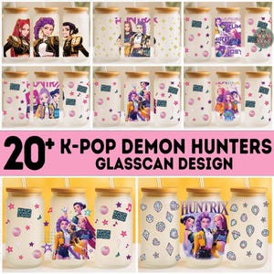 20+ Huntrix 16oz Glass Wrap Bundle, Huntrix Fan Glass Can, Soda Pop Glass Can, Kpop Demon Hunter Glass Can, Kpop Fan ArtGlass Can
