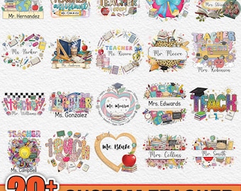 20+ Custom Teacher Png Bundle, Custom Name Png, Teacher Appreciation Png Bundle, Boho Teacher Png, Back To School Png, Holiday Png
