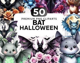 50+ vleermuis Halloween clipartbundel, bloemen vleermuizen png, schattige vleermuis clipart, vliegende vleermuizen png, griezelig leuke clipart, gotische halloween png