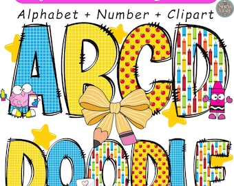 4+ School Doodle Png Bundle, Teacher Alphabet Png, Paper Letters Png Bundle, Kids Letters Png, 100 Days Of School Png, School Png