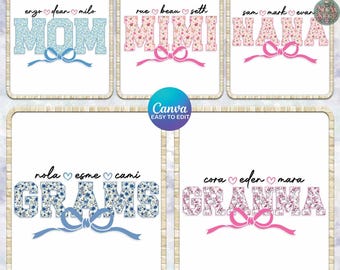 6+ Custom Floral Mama Canva Template, Personalized Png, Custom Name Kid Template, Holiday Png, Grandkids Names Editable, Family Png