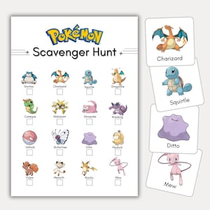 Catch 'Em All Pokemon Scavenger Hunt Fun Printable for Kids, Set of 16, Family Party Activity, Preschool Indoor Outdoor Playtime Game