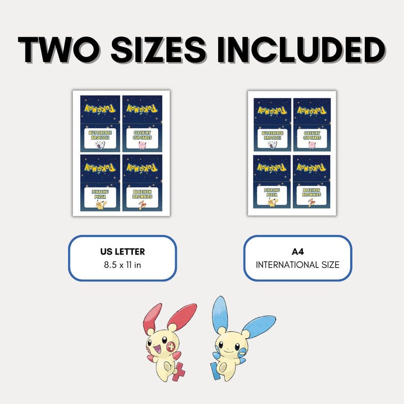 50+ Different Pokemon Birthday Party Blue Food Tent Labels, Snack Cards ...