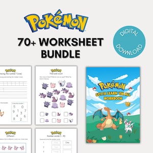 Può includere: Un pacchetto di download digitale con oltre 70 schede didattiche a tema Pokémon. Il set include una copertina di un quaderno di esercizi intitolata Gotta Learn 'Em All con Charizard e Sylveon, oltre a varie pagine di attività per contare e scrivere.
