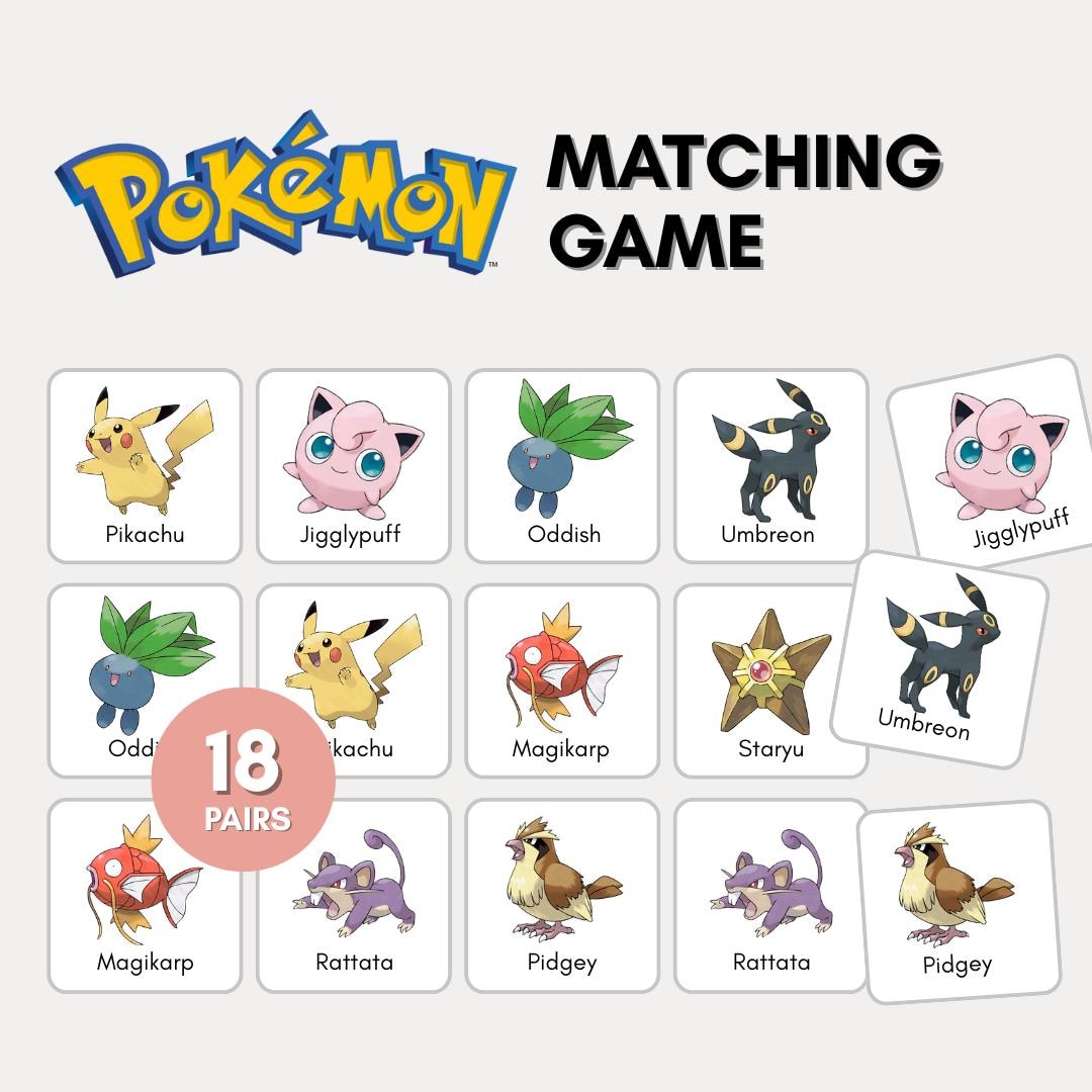 Pokemon Matching Memory Game for Kids, Printable Preschool Activity School  Educational Learning Indoor Play Resource Toys Classroom - Etsy