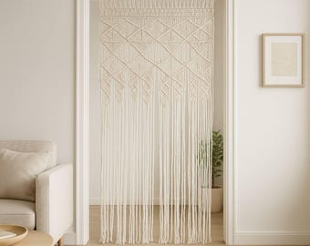 Cortina divisoria de macramé hecha a mano: decoración bohemia con cuerda de algodón