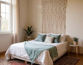Cortina de macramé de tamaño personalizable, cortina grande hecha a mano, pared boho, divisor de ambientes
