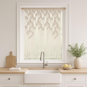 Bohemian Macrame Doorway Curtain with Beaded Details - Farmhouse Home Decor