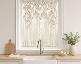 Bohemian Macrame Doorway Curtain with Beaded Details - Farmhouse Home Decor