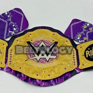 Custom Rhea Ripley World Championship Belt – Purple & Gold Wrestling Replica Title Adult