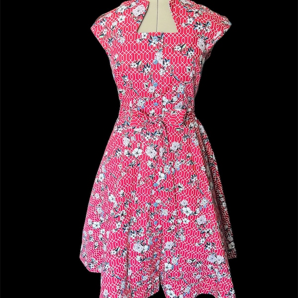 1950’s Red Cotton Poplin Dress Newly Sewn  using Vintage 1952 Simplicity pattern #3895. Size 10. New fabric from Mood Fabrics in NYC.