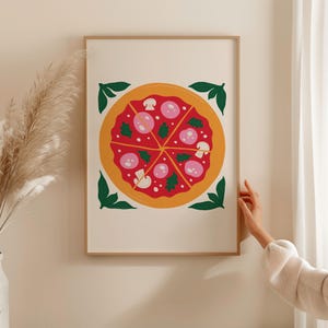 Pizza Kunstdruck, Küchen Wanddekoration, Food Illustration, modernes Zuhause, Esszimmer Kunst, Geschenk für Feinschmecker, gerahmtes Poster