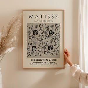 Matisse Style Art Print, Abstract Faces Wall Decor, Minimalist Line Drawing, Modern Art, Neutral Aesthetic, Framed Poster