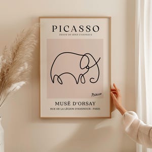 PICASSO Line Art, Elephant Print, Minimalist Decor, Modern Art, Animal Illustration, Gallery Wall, Framed Poster