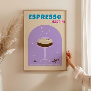 ESPRESSO MARTINI, Coffee Art, Retro Style, Kitchen Decor, Cocktail Lovers Gift, Bar Wall Art, Framed Poster