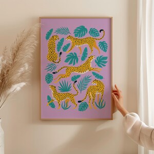 Cheetah Jungle Vibes, Leopard Wall Art, Tropical Decor, Safari Theme, Animal Print, Vibrant Home Decor, Framed Poster
