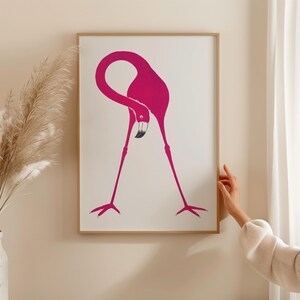Flamingo Elegance, Minimalist Art, Pink Bird Decor, Modern Home Wall Print, Animal Illustration, Framed Poster
