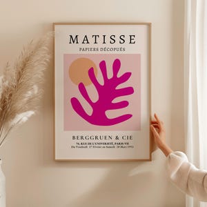 Matisse Inspired Abstract Art Print, Modern Minimalist Wall Decor, Pink and Orange, Framed Poster