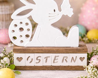Easter decoration bunny Raysin, wooden, modern Easter gift, handmade spring decoration. Bring a smile into your home with this cute floppy-eared bunny!