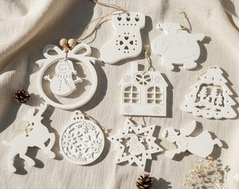Raysin White Christmas Ornaments, Scandinavian Design Tree Decorations, Handmade Christmas Gift Tags, Hygge Decorations, Star, Angel, and Elk (Single)